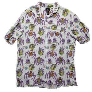 Rick & Morty Shirt H&M Cartoon Network Hawaiian Viscose Button Up Mens Large